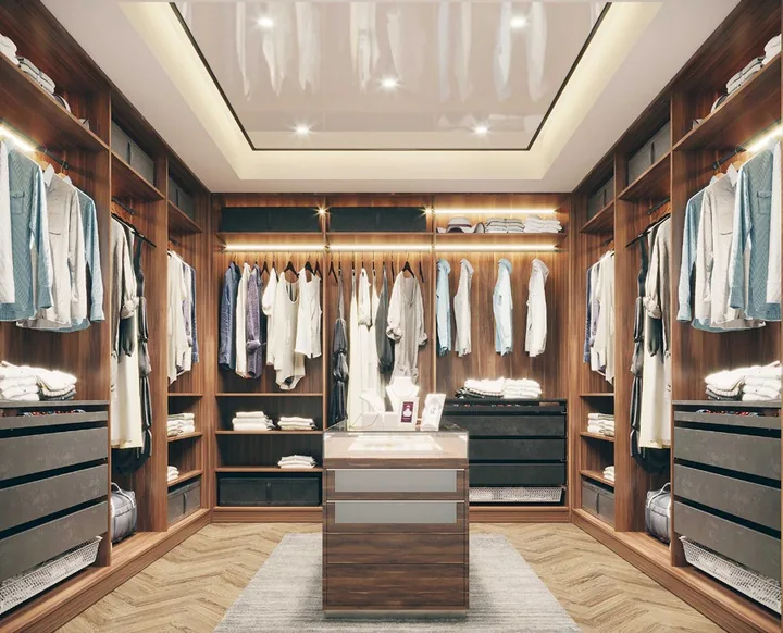 Sliding-door closet system with integrated LED lighting, Hawaii residence