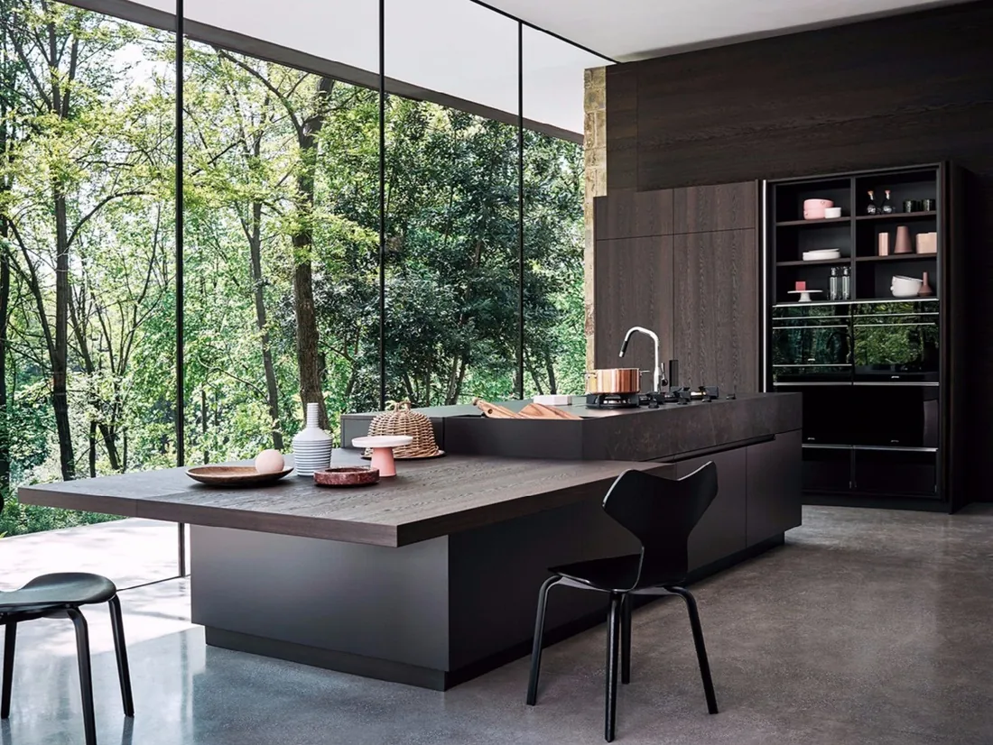 Two-tone kitchen cabinets with built-in wine storage and display shelving, Kapolei showroom display