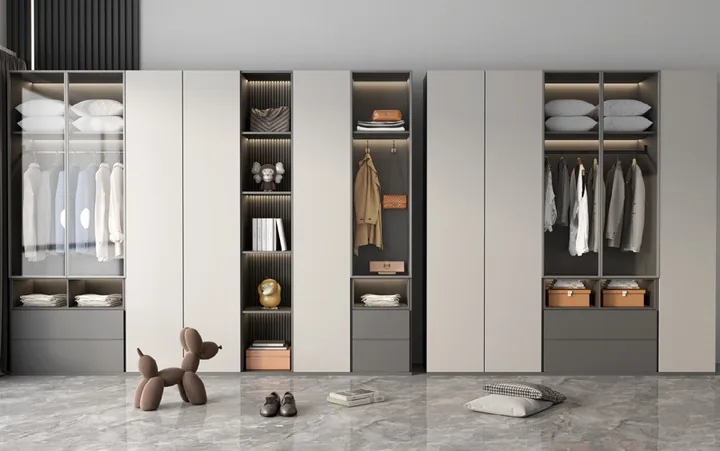Luxury walk-in closet with open shelving and shoe storage, Honolulu home