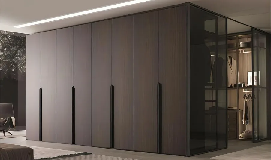 Floor-to-ceiling closet system featuring full-height mirrored doors, Oahu showroom
