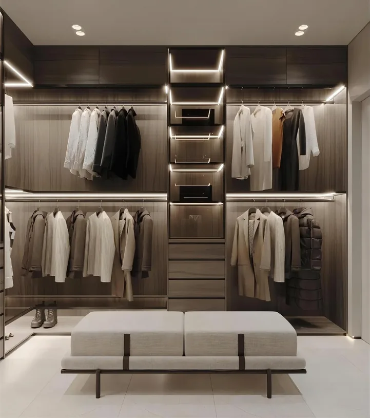 Reach-in wardrobe with glass-front cabinetry, Kapolei showroom display