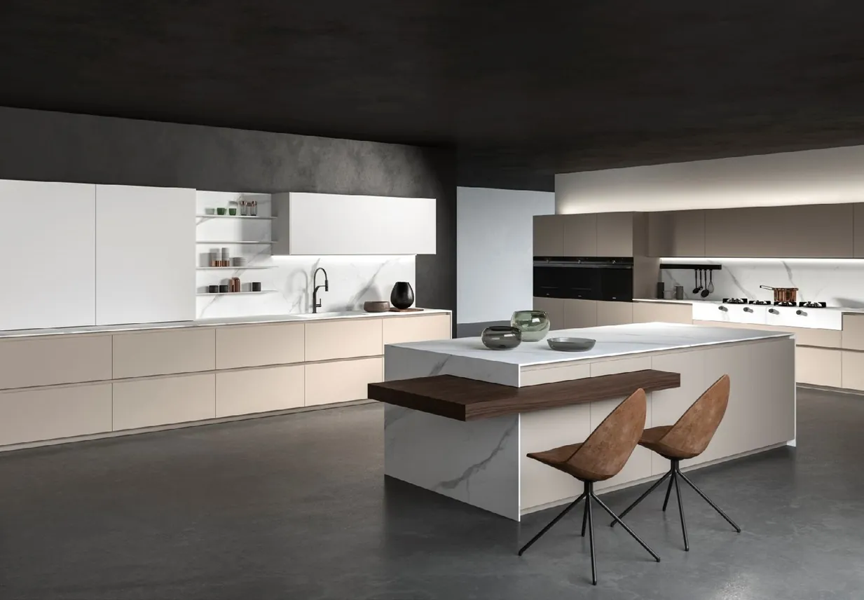 Handleless modern kitchen featuring slab-front cabinetry and under-cabinet LED lighting, Oahu custom installation