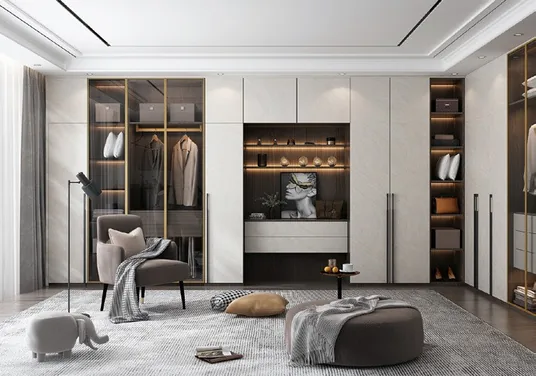 Modern wardrobe design featuring soft-close drawers and hanging rods, Oahu custom installation