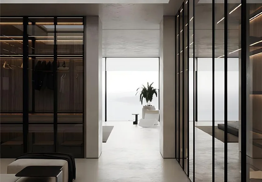Custom walk-in closet with built-in shelving and drawers, Oahu showroom