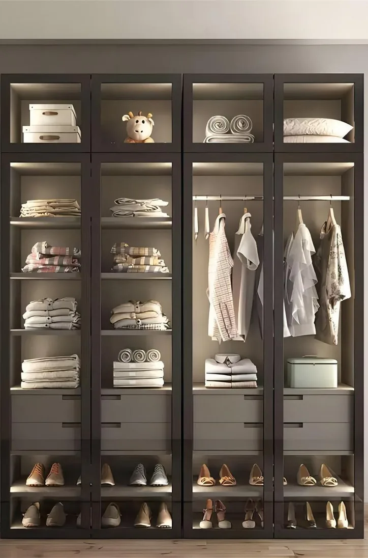 Custom walk-in closet with built-in shelving and drawers, Oahu showroom