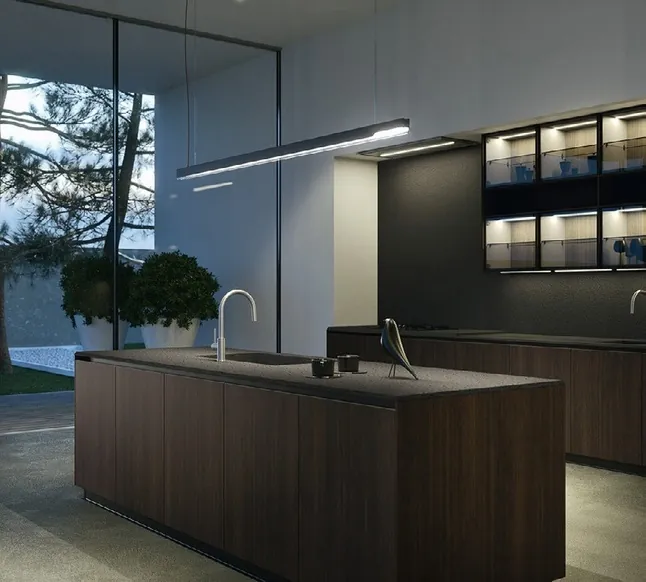 Two-tone kitchen cabinets with built-in wine storage and display shelving, Kapolei showroom display