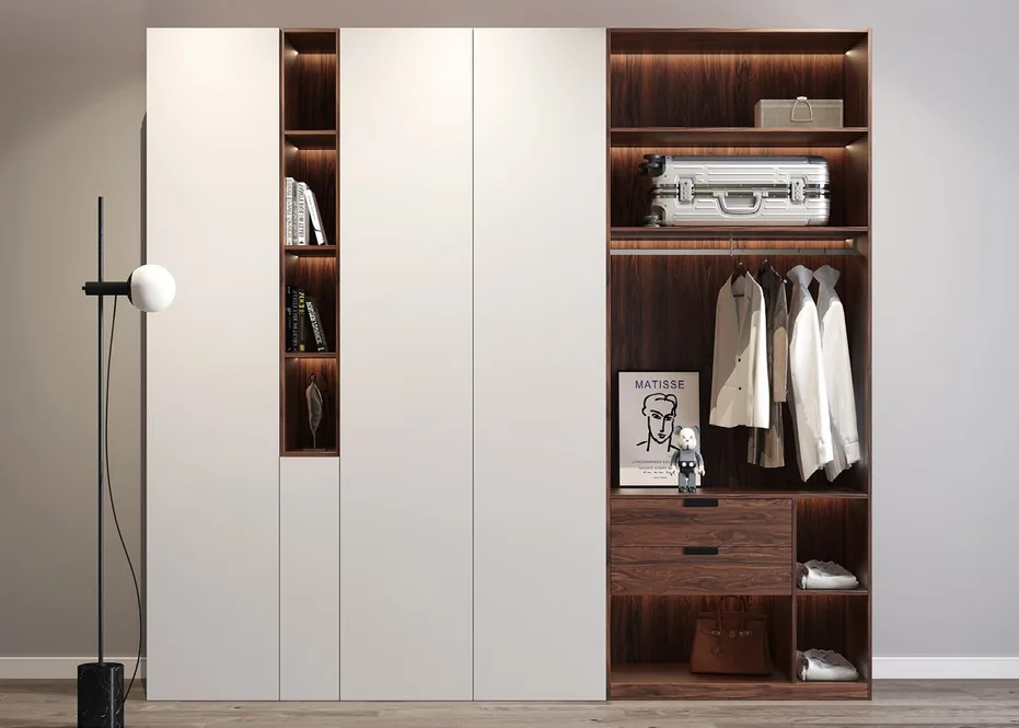 Custom walk-in closet with built-in shelving and drawers, Oahu showroom