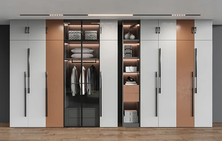 Sliding-door closet system with integrated LED lighting, Hawaii residence