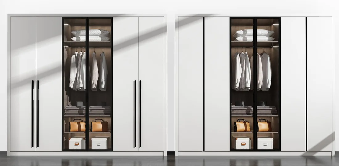 Floor-to-ceiling closet system featuring full-height mirrored doors, Oahu showroom