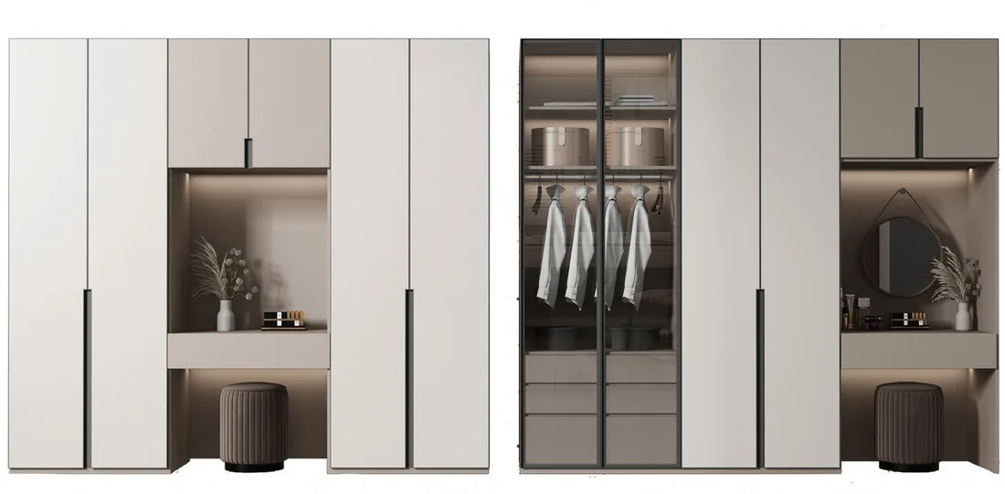 Sliding-door closet system with integrated LED lighting, Hawaii residence