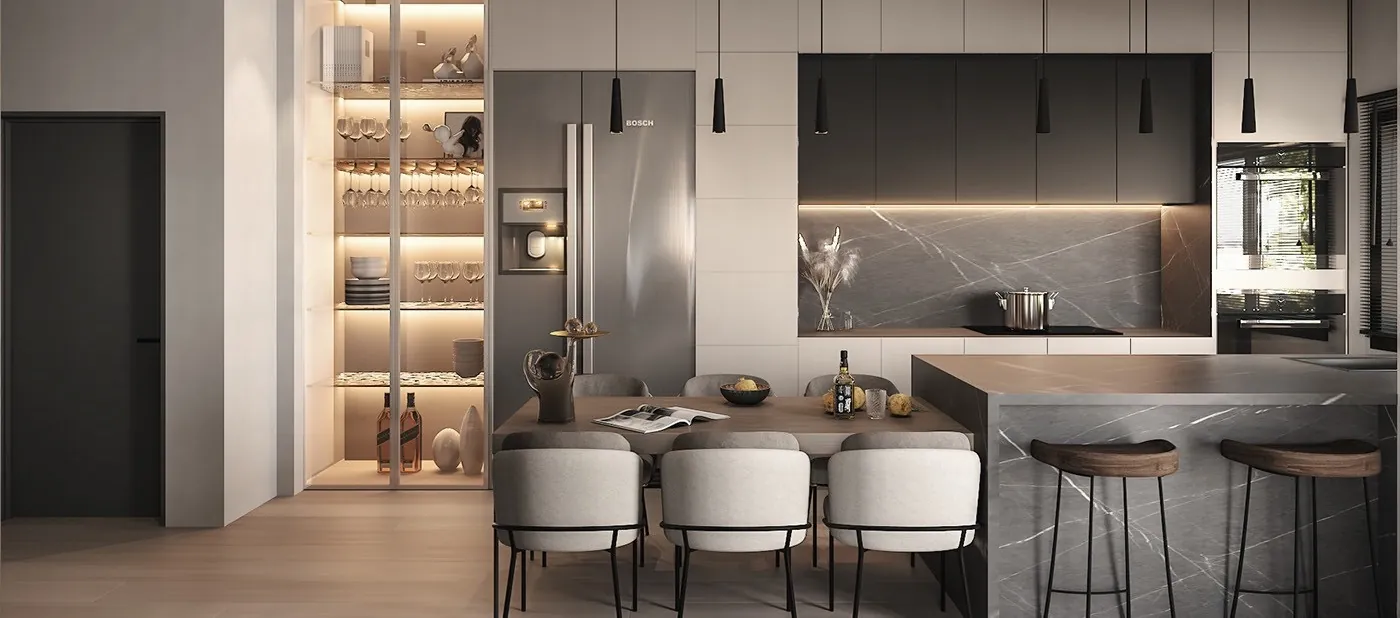 Luxury Oahu kitchen with custom hood, gas cooktop, and prep sink, Honolulu home