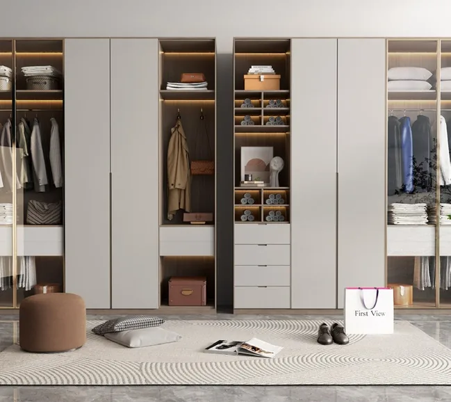 Luxury walk-in closet with open shelving and shoe storage, Honolulu home