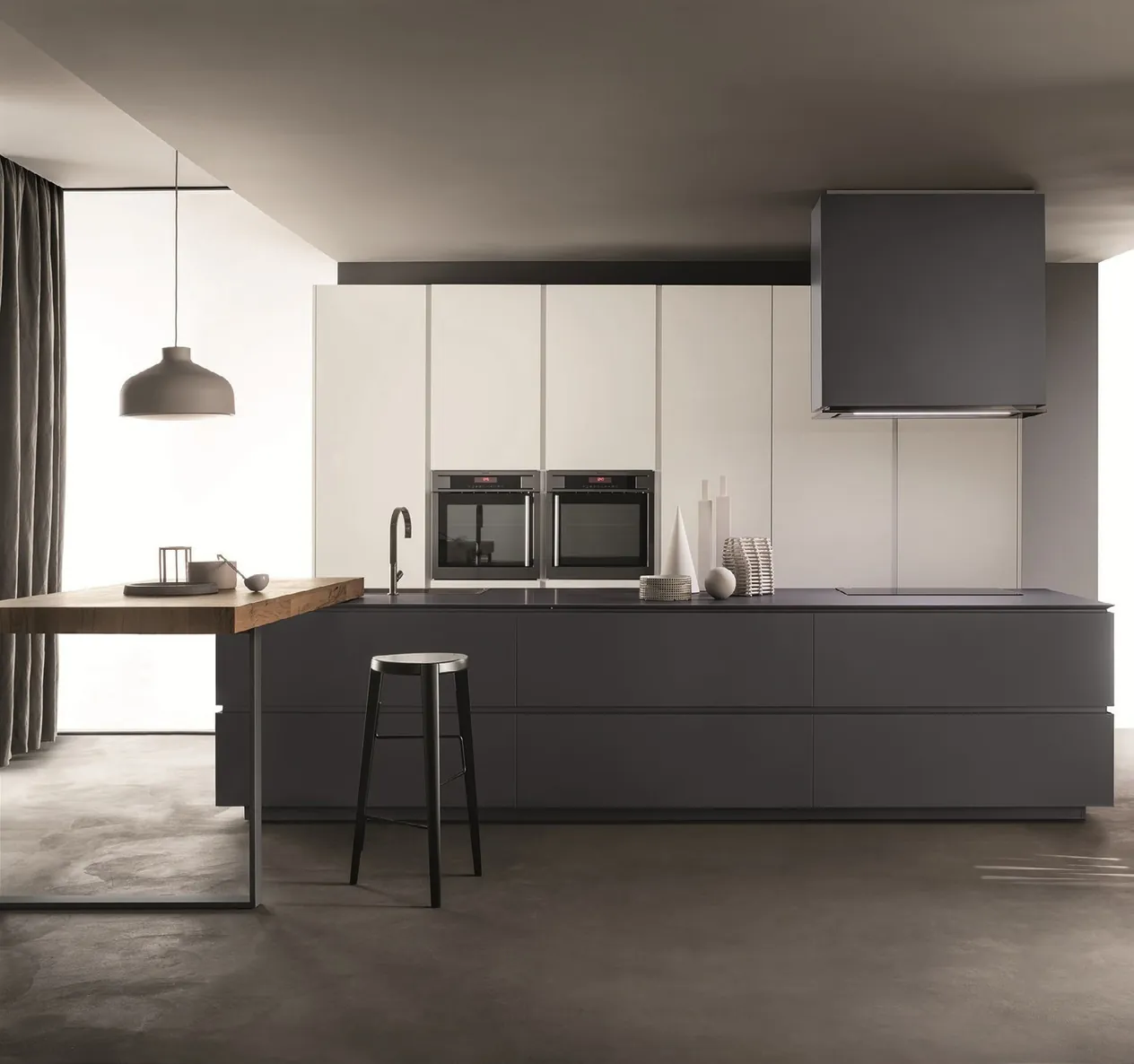 Minimalist kitchen design with porcelain countertops and tall storage walls, Hawaii residence