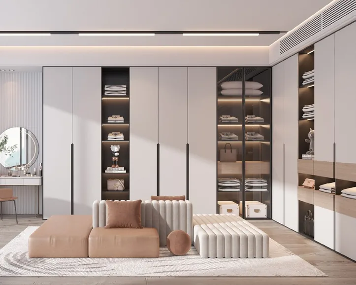 Walk-in dressing room featuring pull-out racks and hampers, Honolulu home