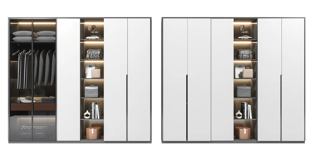 Modern wardrobe design featuring soft-close drawers and hanging rods, Oahu custom installation