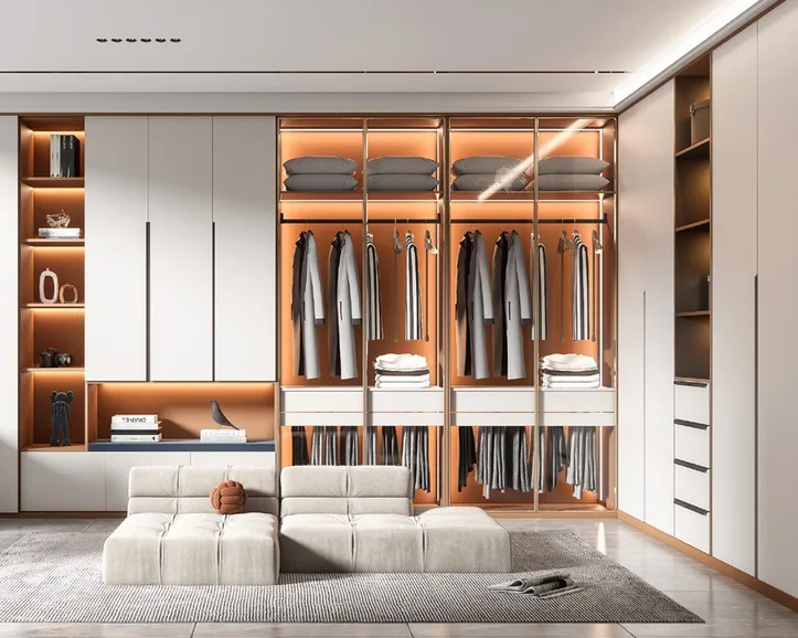 Sliding-door closet system with integrated LED lighting, Hawaii residence