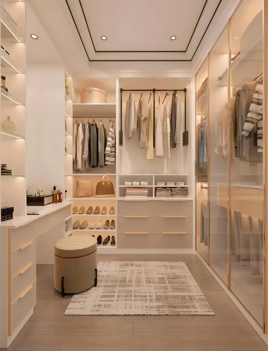 Sliding-door closet system with integrated LED lighting, Hawaii residence