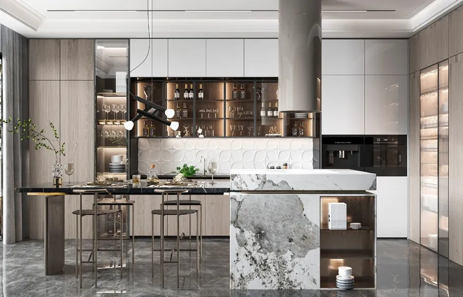 Open-plan kitchen with full-height pantry and panel-ready refrigeration, Hawaii residence