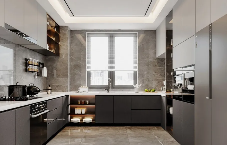 Luxury Oahu kitchen with custom hood, gas cooktop, and prep sink, Honolulu home