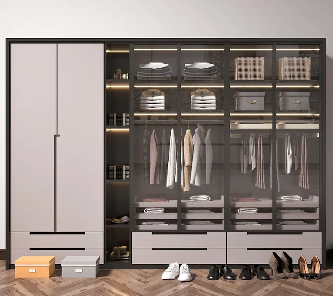 Closet organization system with island and seated dressing area, Hawaii residence