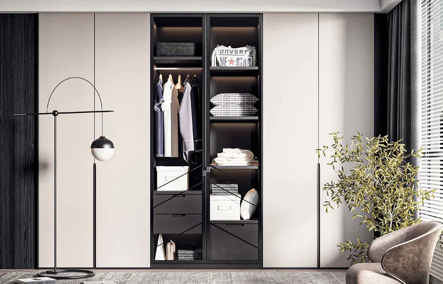 Walk-in dressing room featuring pull-out racks and hampers, Honolulu home