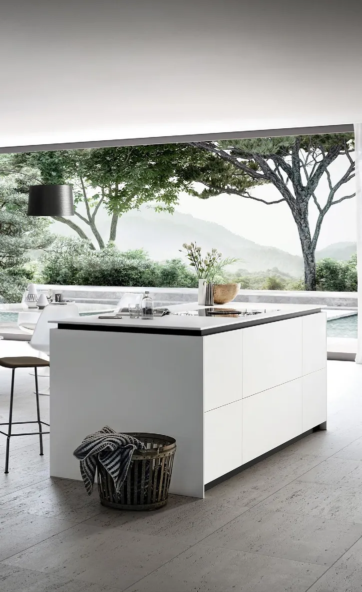 Handleless modern kitchen featuring slab-front cabinetry and under-cabinet LED lighting, Oahu custom installation