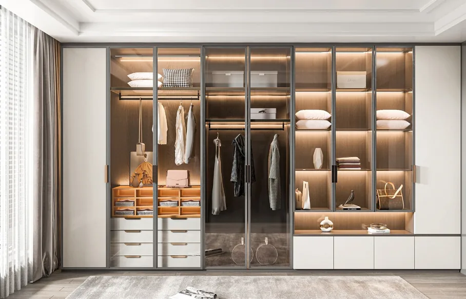 Walk-in dressing room featuring pull-out racks and hampers, Honolulu home