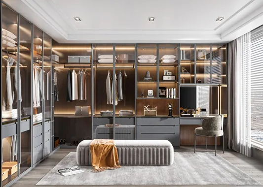 Modern wardrobe design featuring soft-close drawers and hanging rods, Oahu custom installation