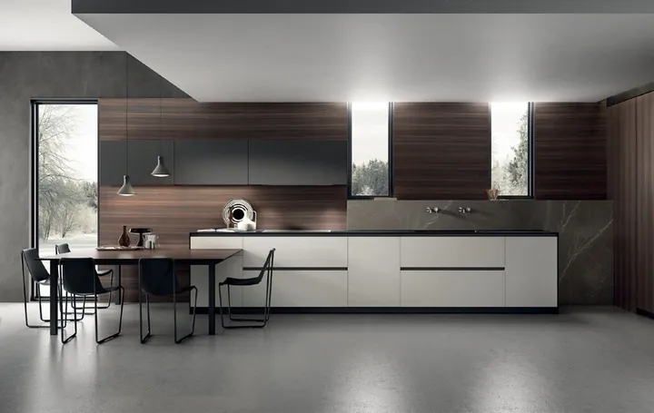 Island kitchen design with breakfast bar seating and pendant lighting, Oahu showroom