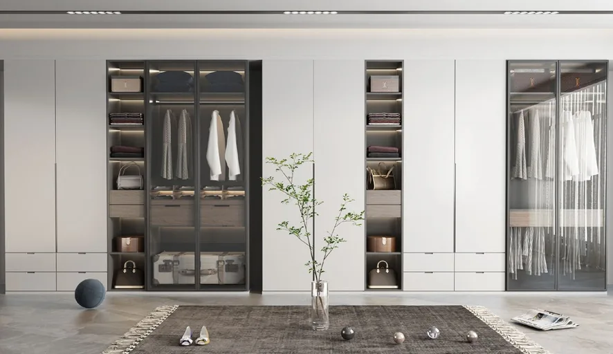 Sliding-door closet system with integrated LED lighting, Hawaii residence