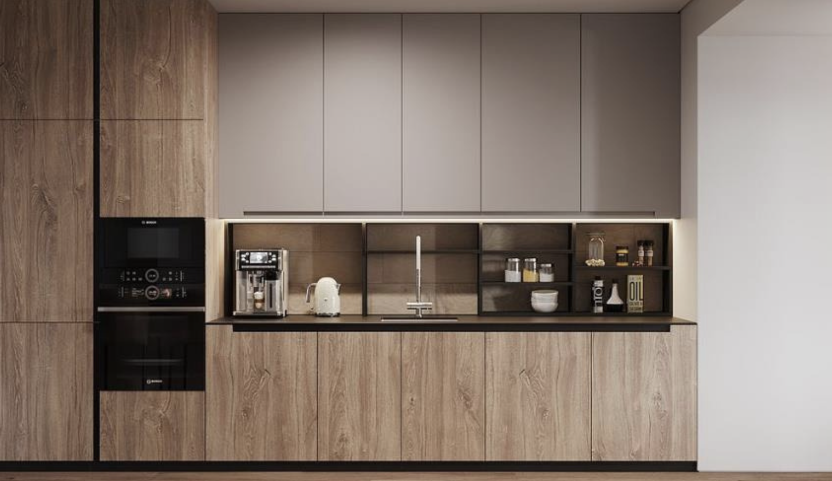 Wood-look stainless steel kitchen in an Oahu home