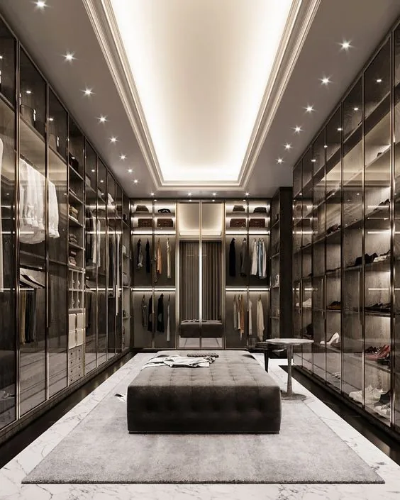 Sliding-door closet system with integrated LED lighting, Hawaii residence