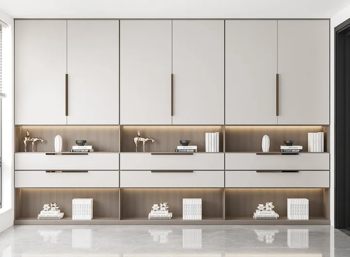Modern wardrobe design featuring soft-close drawers and hanging rods, Oahu custom installation