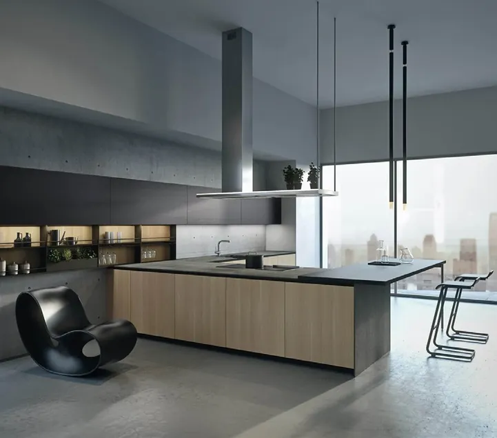 Minimalist kitchen design with porcelain countertops and tall storage walls, Hawaii residence