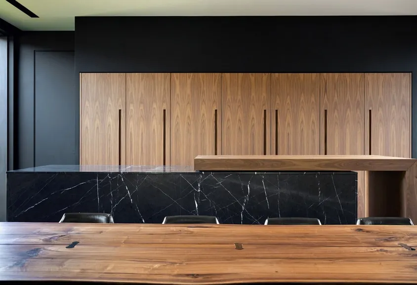 Custom kitchen cabinets featuring walnut accents and soft-close drawers, Oahu custom installation