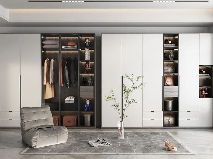 Floor-to-ceiling closet system featuring full-height mirrored doors, Oahu showroom