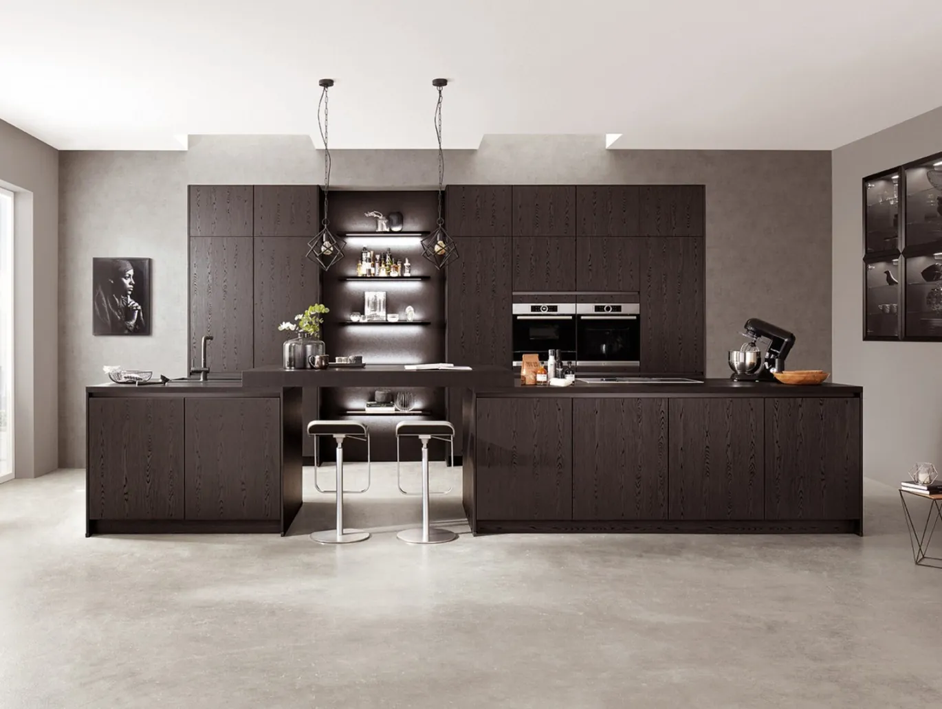 Custom kitchen cabinets featuring walnut accents and soft-close drawers, Oahu custom installation