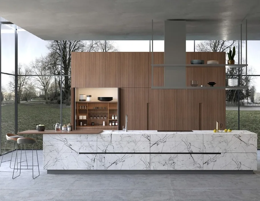 Handleless modern kitchen featuring slab-front cabinetry and under-cabinet LED lighting, Oahu custom installation