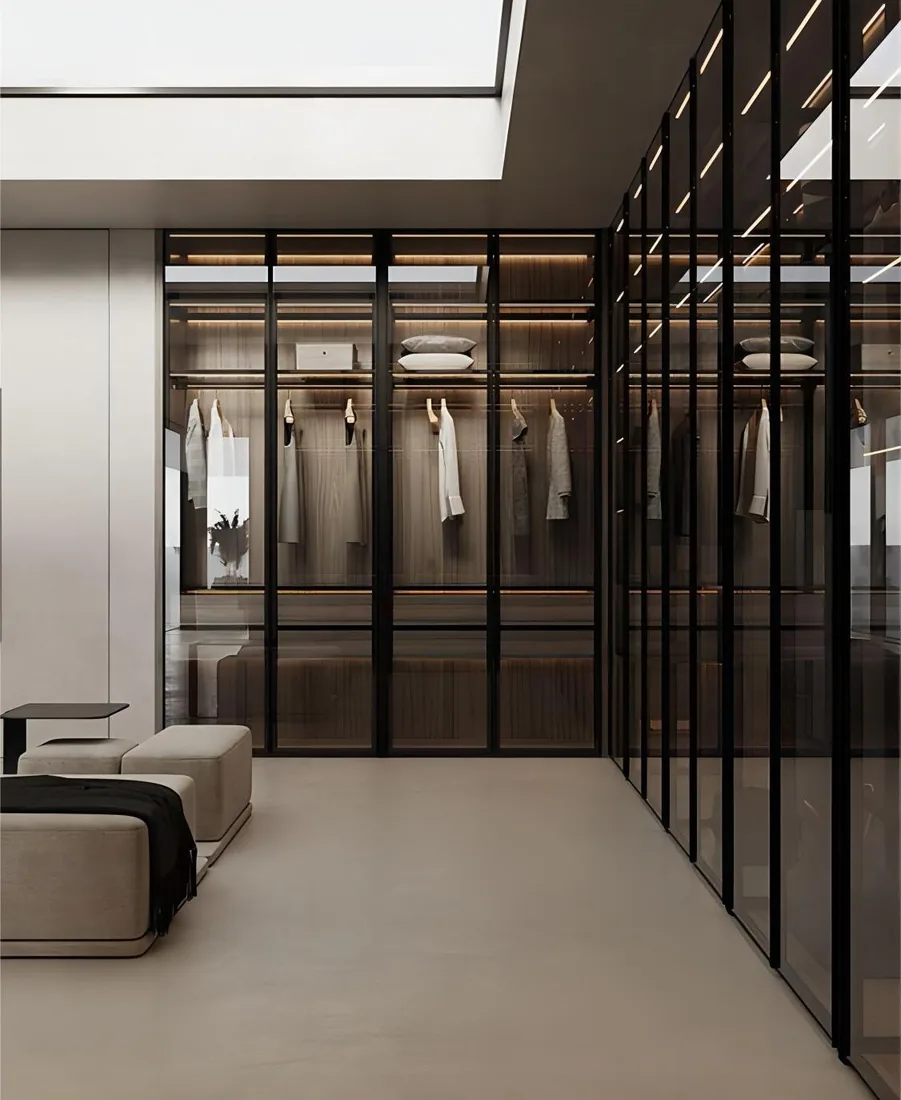 Luxury walk-in closet with open shelving and shoe storage, Honolulu home