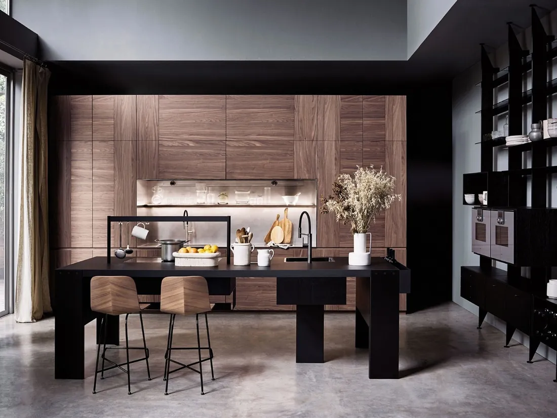 Custom kitchen cabinets featuring walnut accents and soft-close drawers, Oahu custom installation