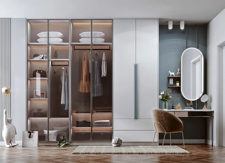 Luxury walk-in closet with open shelving and shoe storage, Honolulu home