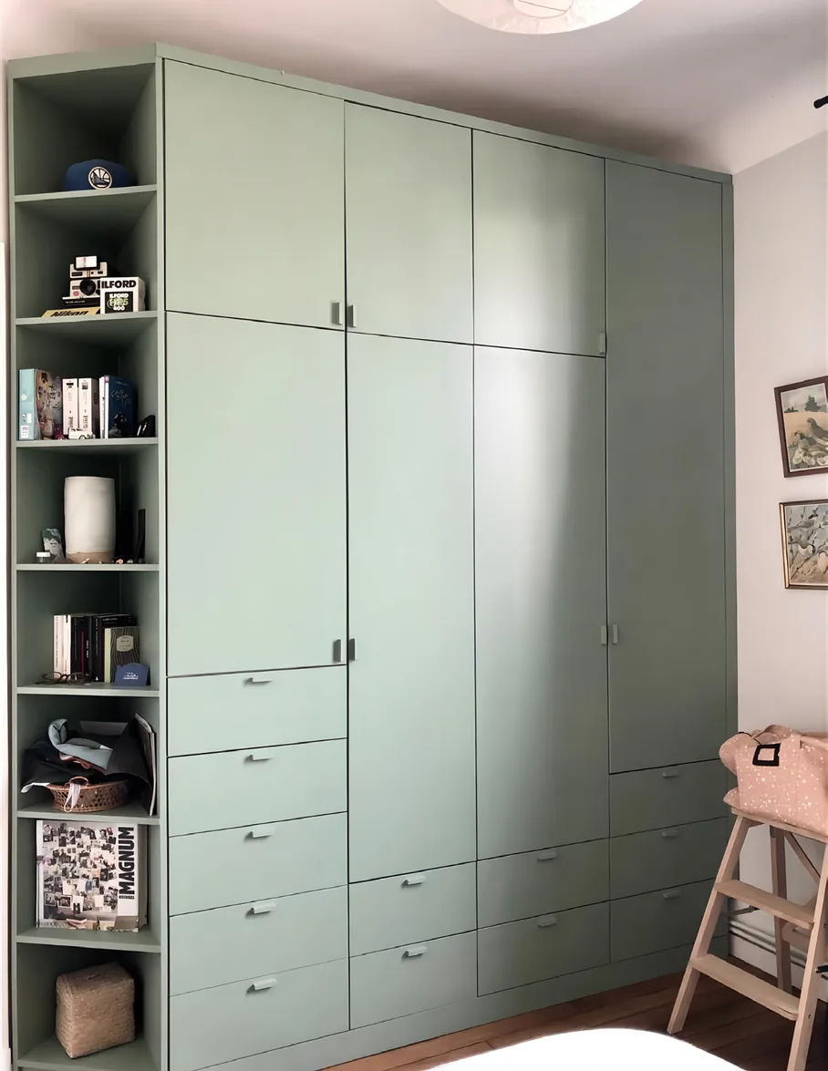 Reach-in wardrobe with glass-front cabinetry, Kapolei showroom display