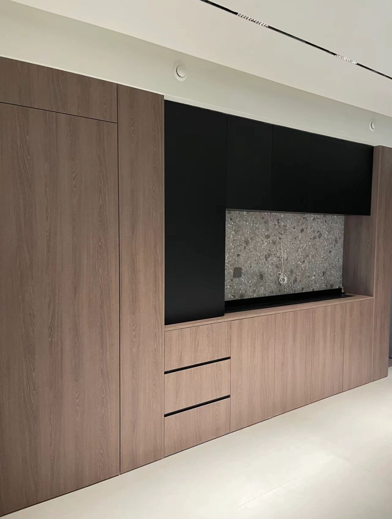 Walnut wall unit with terrazzo stone insert — Honolulu, O'ahu