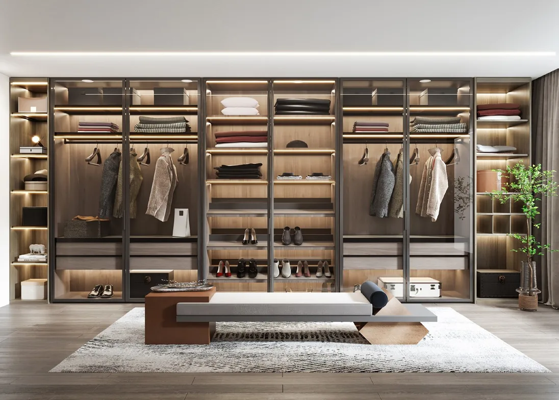 Sliding-door closet system with integrated LED lighting, Hawaii residence
