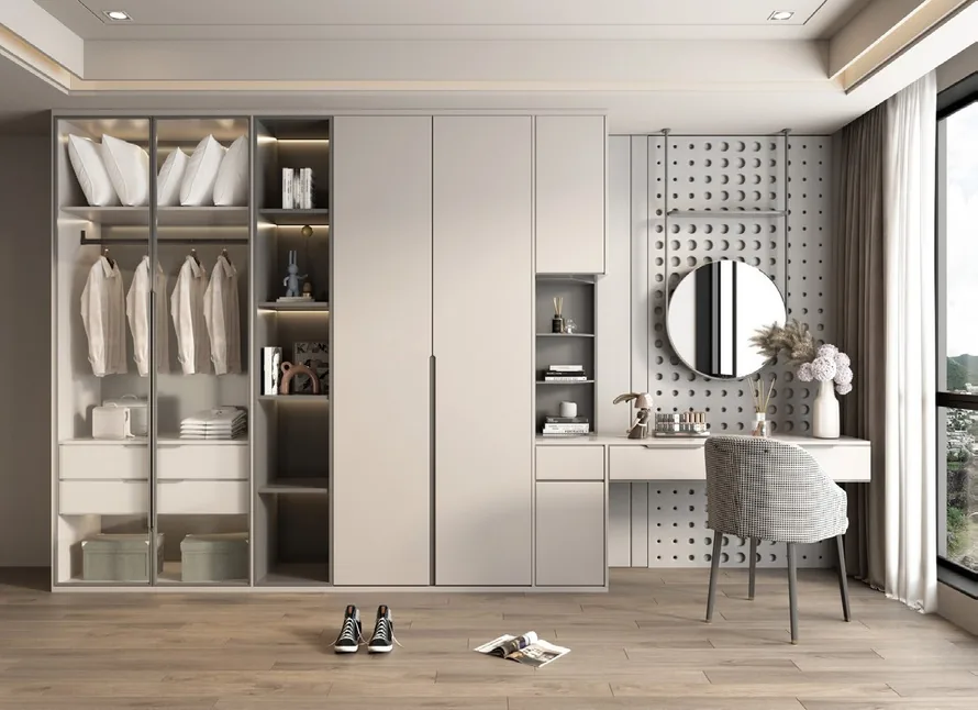 Walk-in dressing room featuring pull-out racks and hampers, Honolulu home