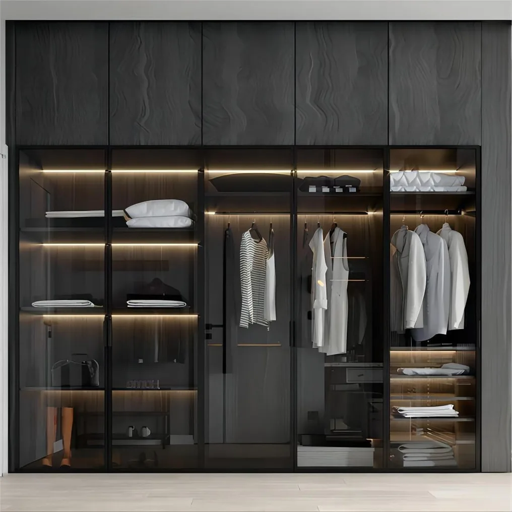 Modern wardrobe design featuring soft-close drawers and hanging rods, Oahu custom installation