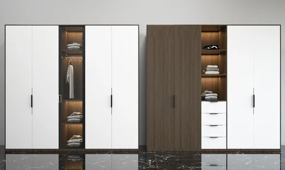 Floor-to-ceiling closet system featuring full-height mirrored doors, Oahu showroom