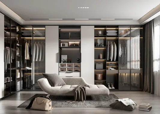 Luxury walk-in closet with open shelving and shoe storage, Honolulu home