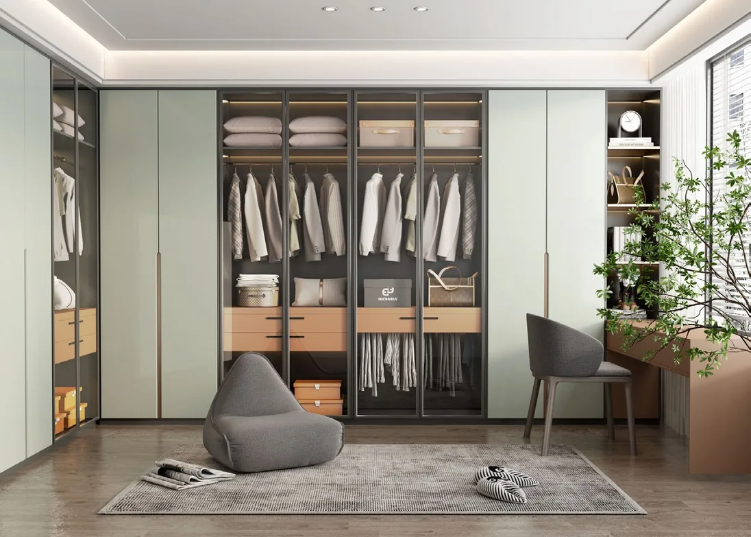 Sliding-door closet system with integrated LED lighting, Hawaii residence