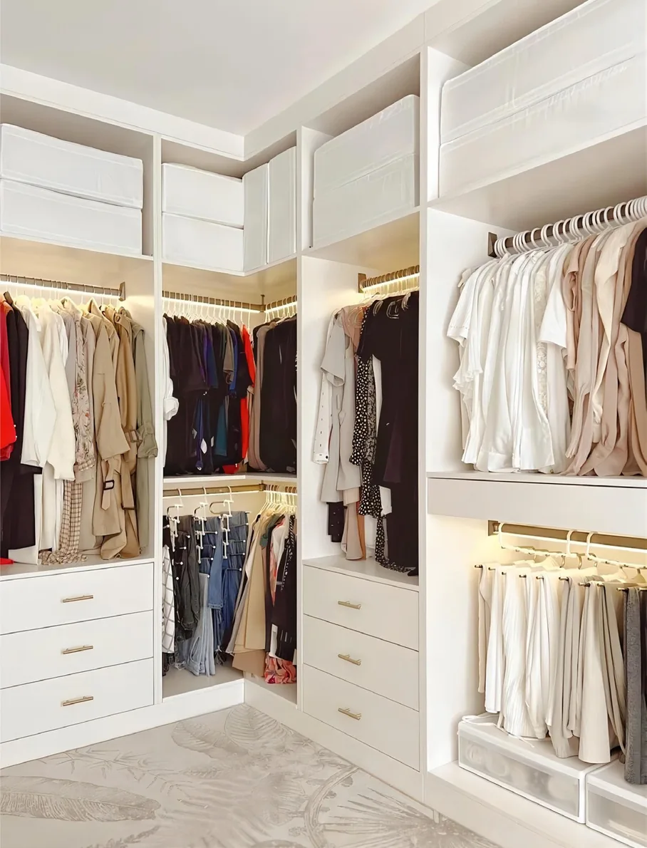 Walk-in dressing room featuring pull-out racks and hampers, Honolulu home